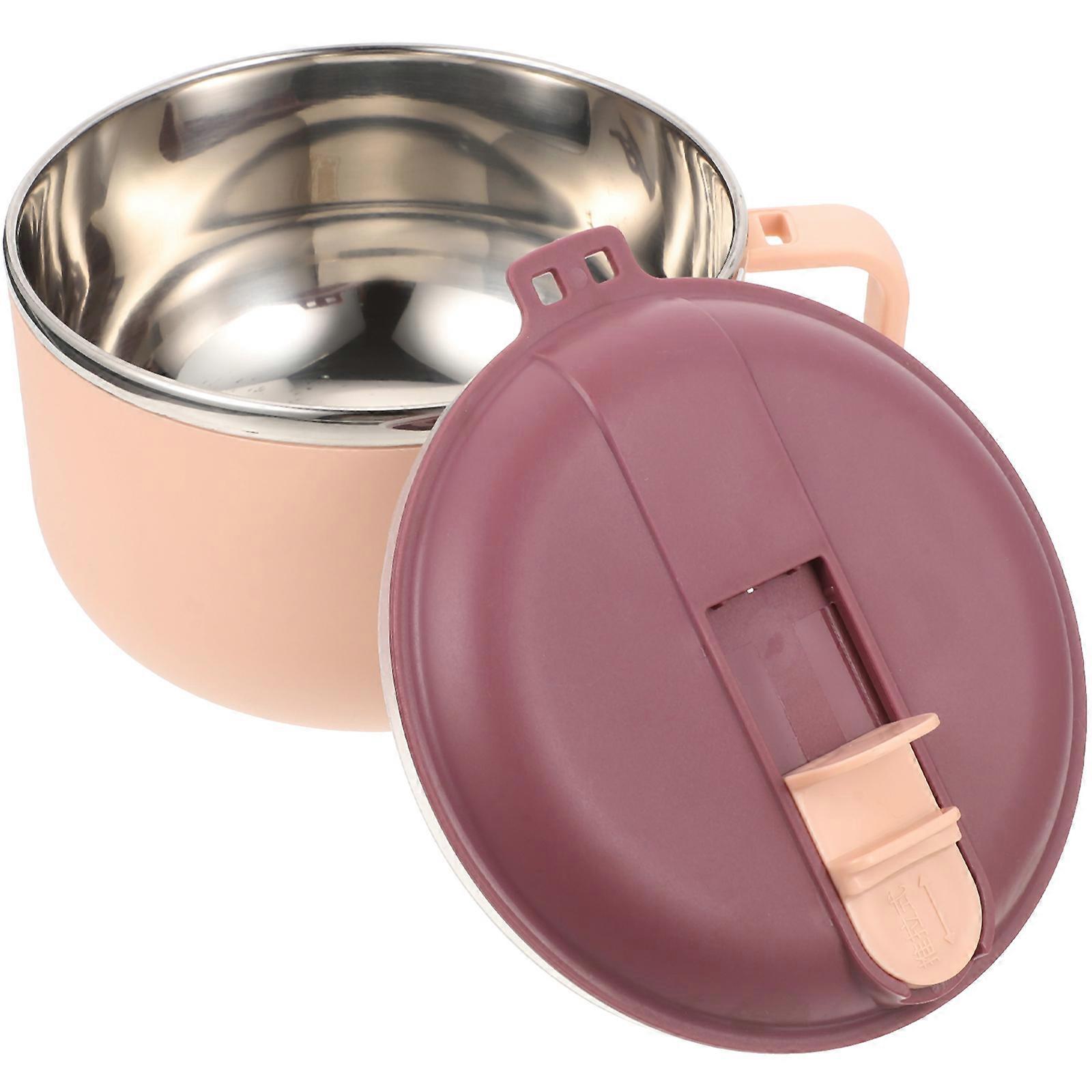 Microwavable Pink Stainless Steel Soup Bowl with Lid Ideal for Daily Home Use Ramen Bowl 24 oz