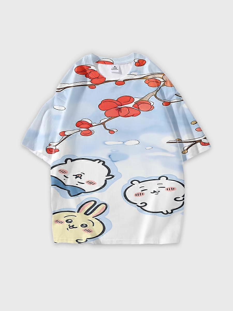 T-shirt girocollo Cartoon Pattern manica corta sciolta G05