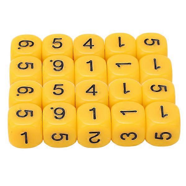 20pcs 6 Sides Number Dice Round Corner Design Plastic Dice Set Board Game Tool Yellow