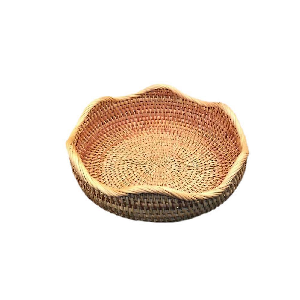 Vegetable Fruit Basket Rattan Woven Storage Container Kitchen Use 26x26x9cm Wave Style Designed For Display 1Set