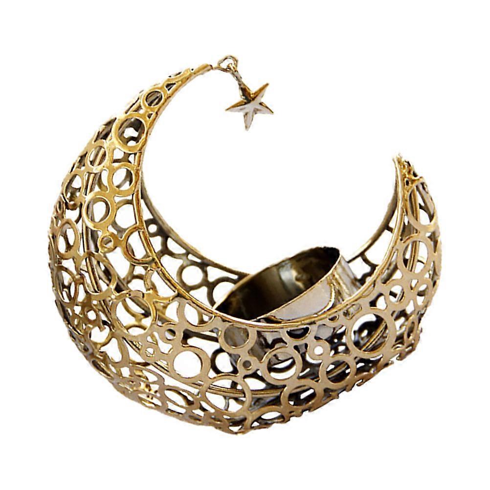 Moon Shaped Hollow Metal Candle Holder for Home Decor, Bar, Restaurant – Elegant Stylish Desktop Ornament, Space Saving Centerpiece