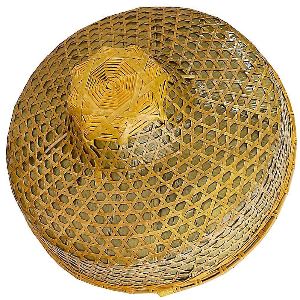 Retro Bamboo Woven Hat for Decoration Khaki Color Sun and Rain Blocking Size One Size Fits All