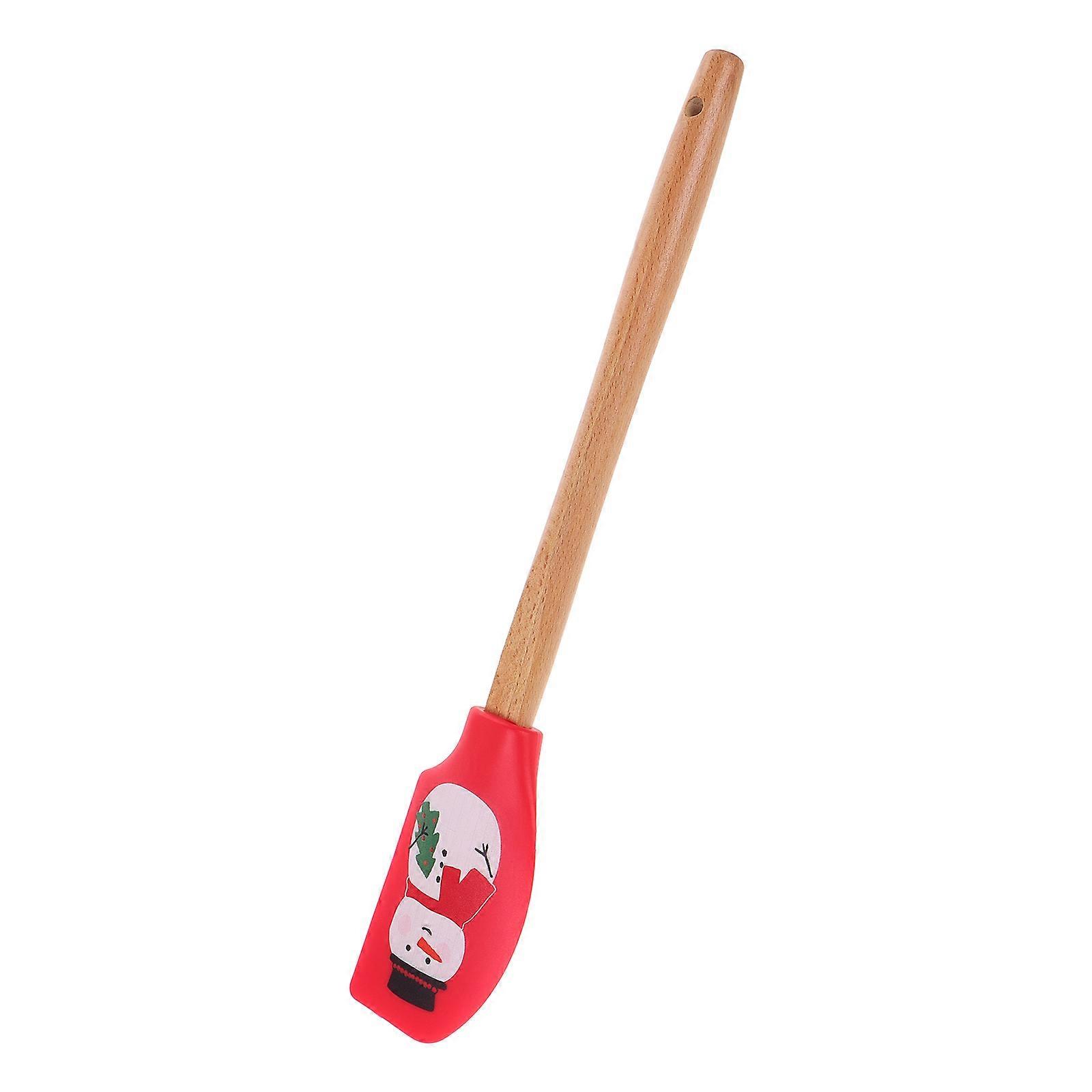 Snowman Silicone Spatula with Wooden Handle for Kitchen Use Red Festive Design 6.5 inches
