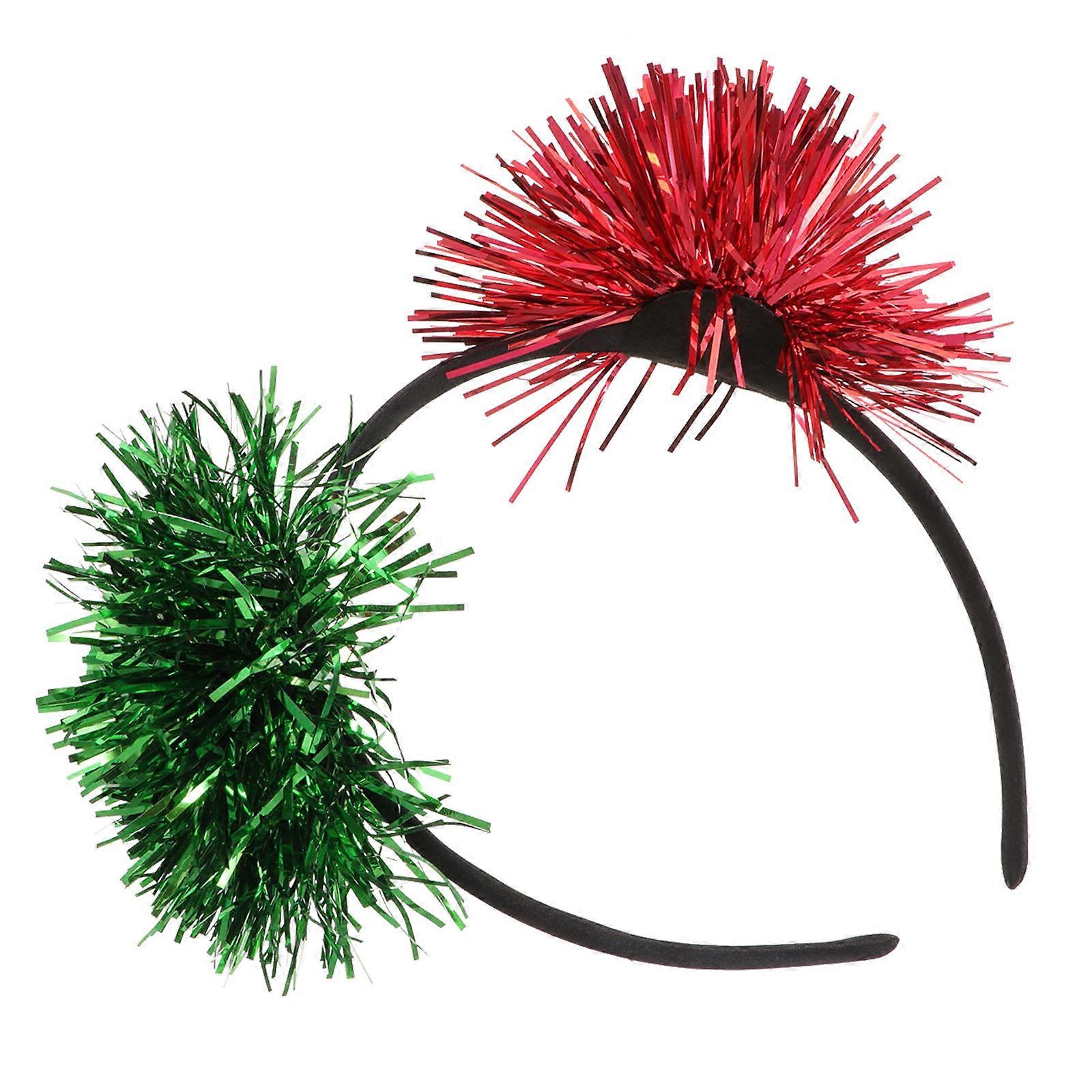 Durable Metal and Wire Christmas Headband with Tinsel Foil and Pompom Design for Party Decoration Red