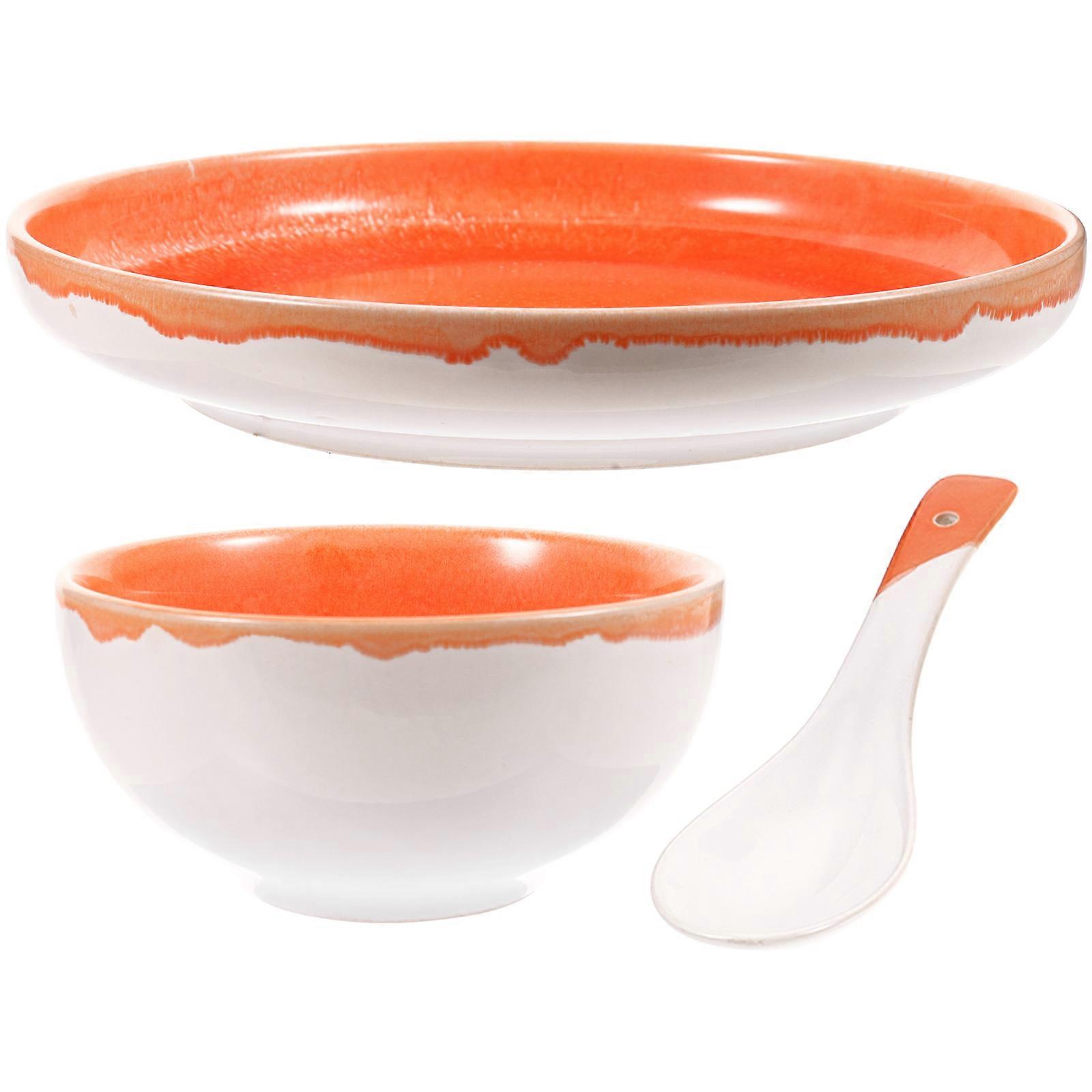 Ceramic Tableware Kit Decorative Bowl Dish Spoon Set Suitable For One Person Home Use Compact And Lightweight 1 Set