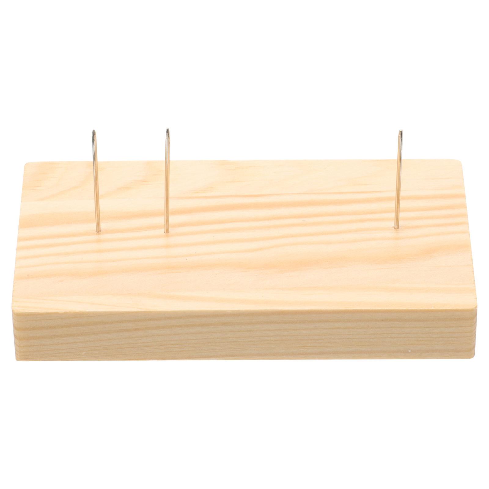 Wooden Base Display Stand with Metal Needle for Felting Dolls in Light Yellow Small Size