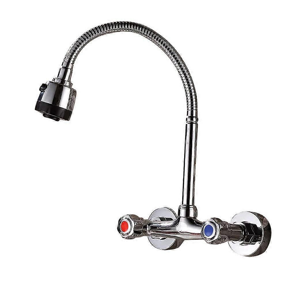 Wall Tap - Wall Mounted Kitchen and Bathroom Faucet with 360° Swivel Spout, Two-Handle Mixer for Wall Sink Installation