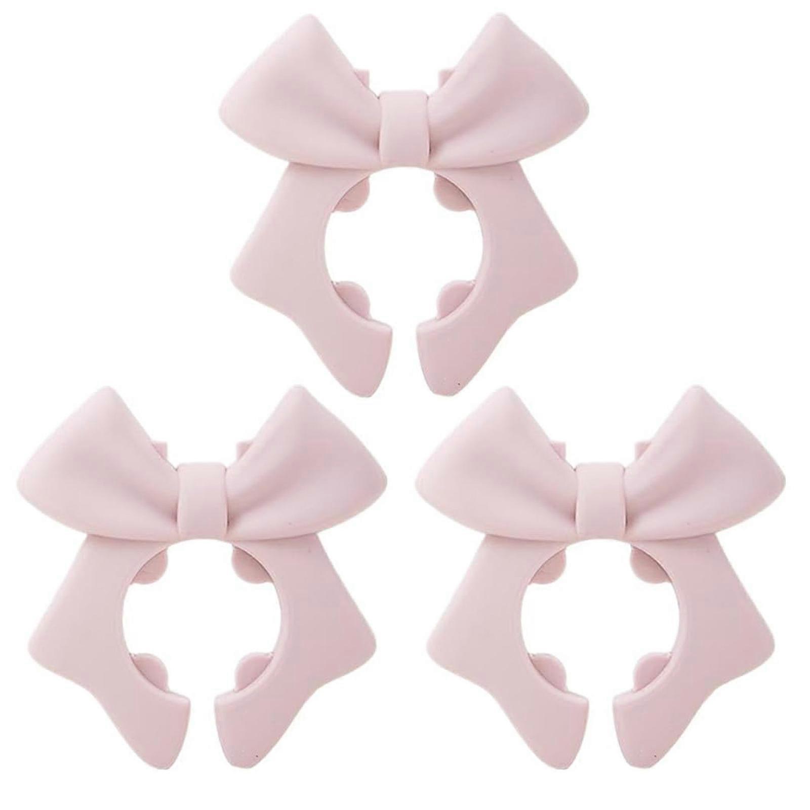 Bowknot Shape Spatula Holder Silicones Spoon Rest Anti-Scalding Utensils Stand for Pot Edges Clip Over Spill Stopper 3pcs Pink