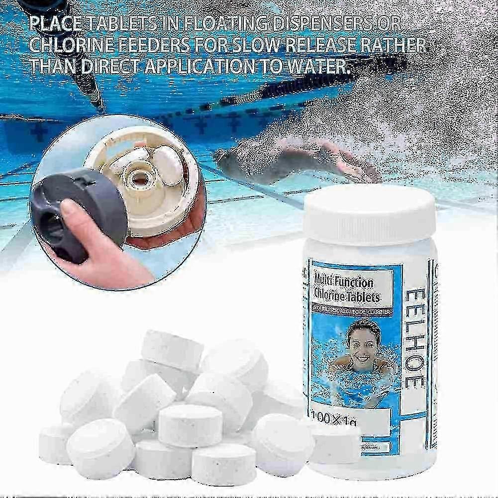 100 Pool Cleaning Tablets - Floating Chlorine Chemicals for Swimming Pool Water Treatment 10L per Tablet