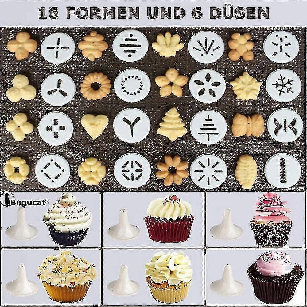 Pastry Press, Cookie Press, Decorating Syringe With 16 Templates And 6 Nozzles