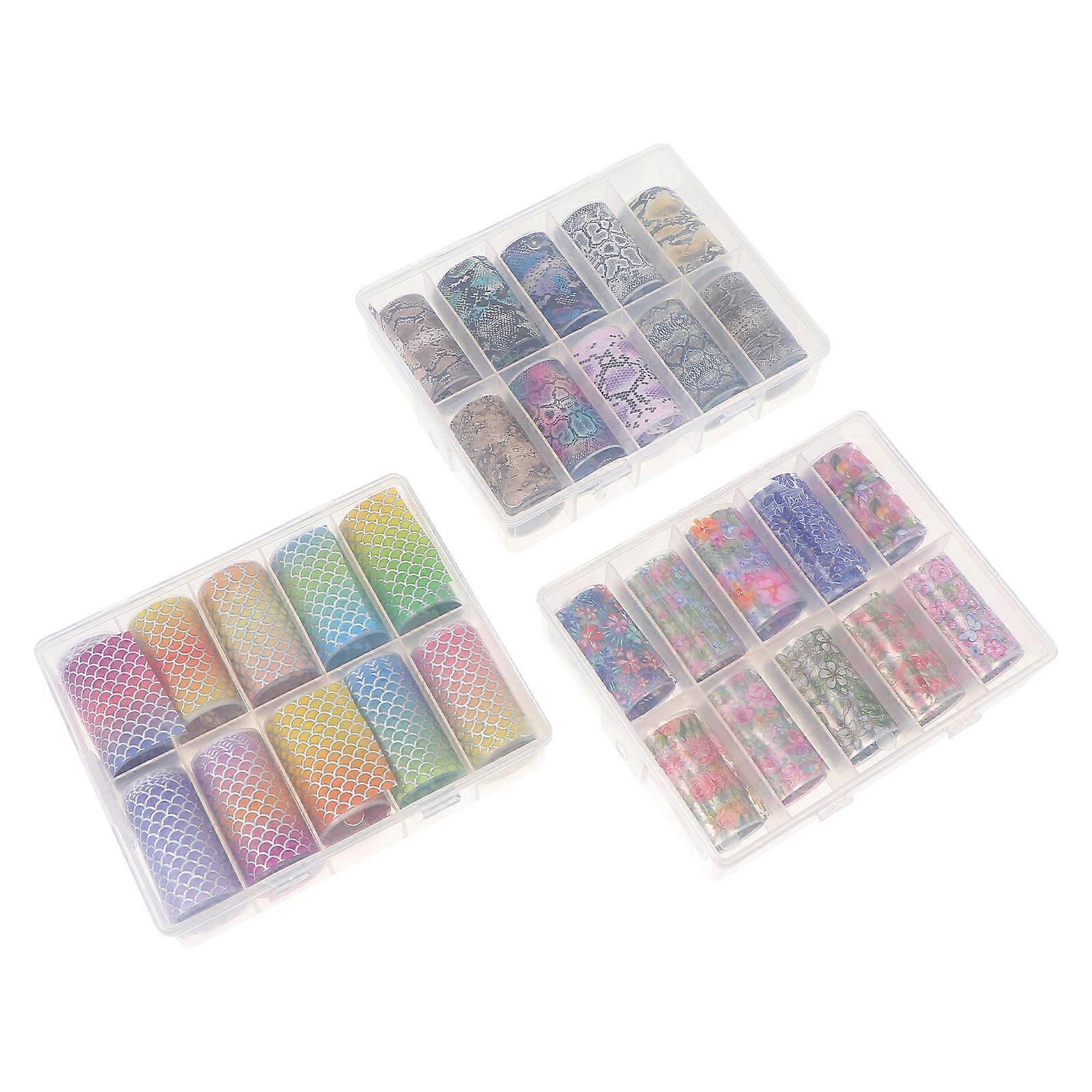 Creative Nail Art Stickers 3 Boxes Assorted Floral, Scale & Animal Skin Patterns Decorative Decals & Charms for DIY Manicure Easy Application