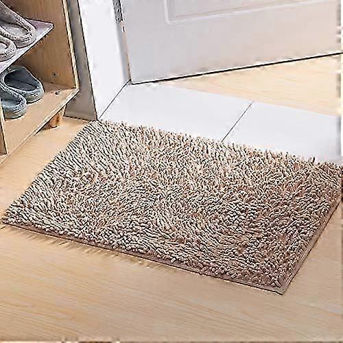 シェニールマイクロファイバーシャギーバスマット、柔らかく快適、超吸水性、滑り止め、バスルーム用厚(60x40cm、カーキ)