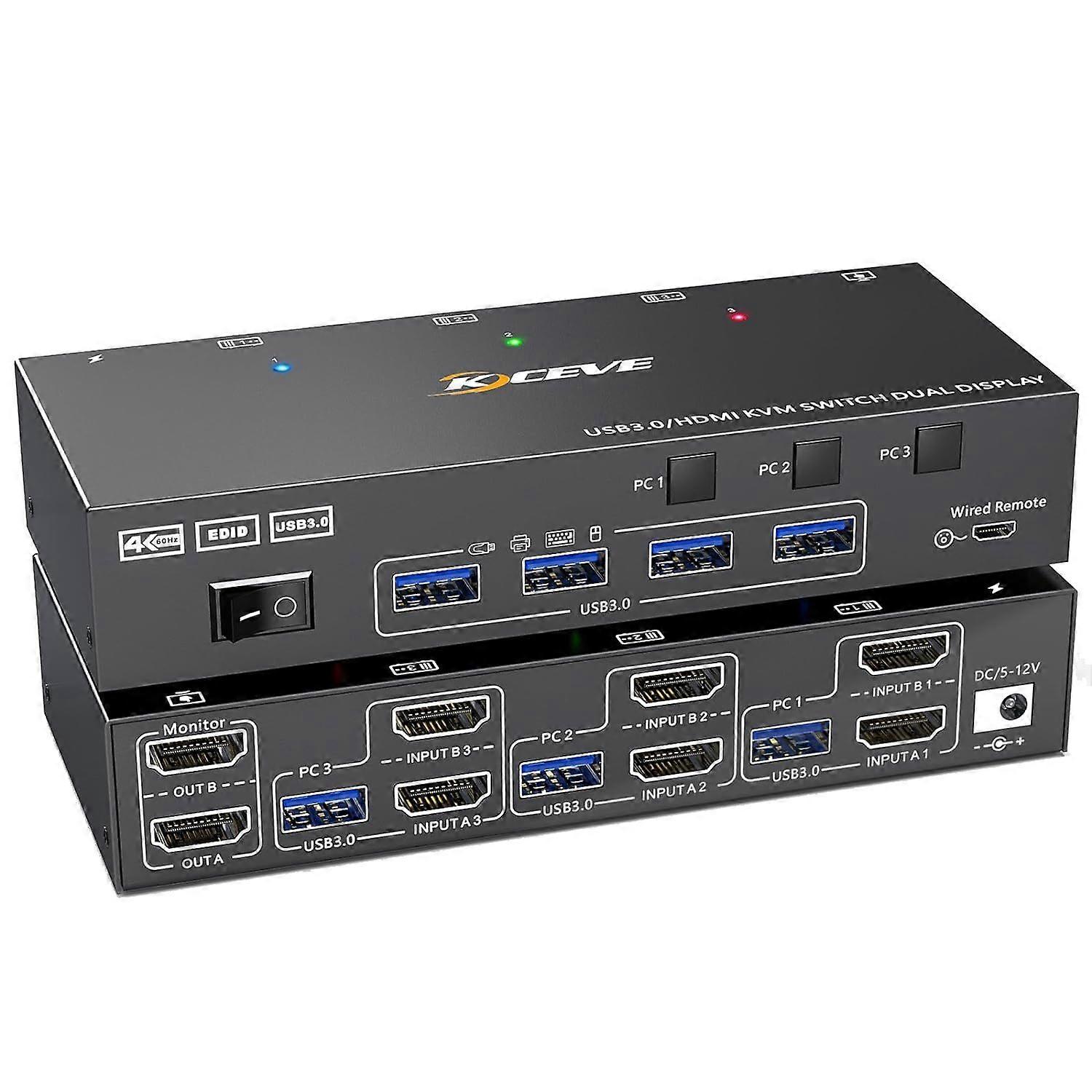 KC-KVM302AS USB3.0 / HDMI Dual Monitors KVM Switch, EU Plug EU Plug