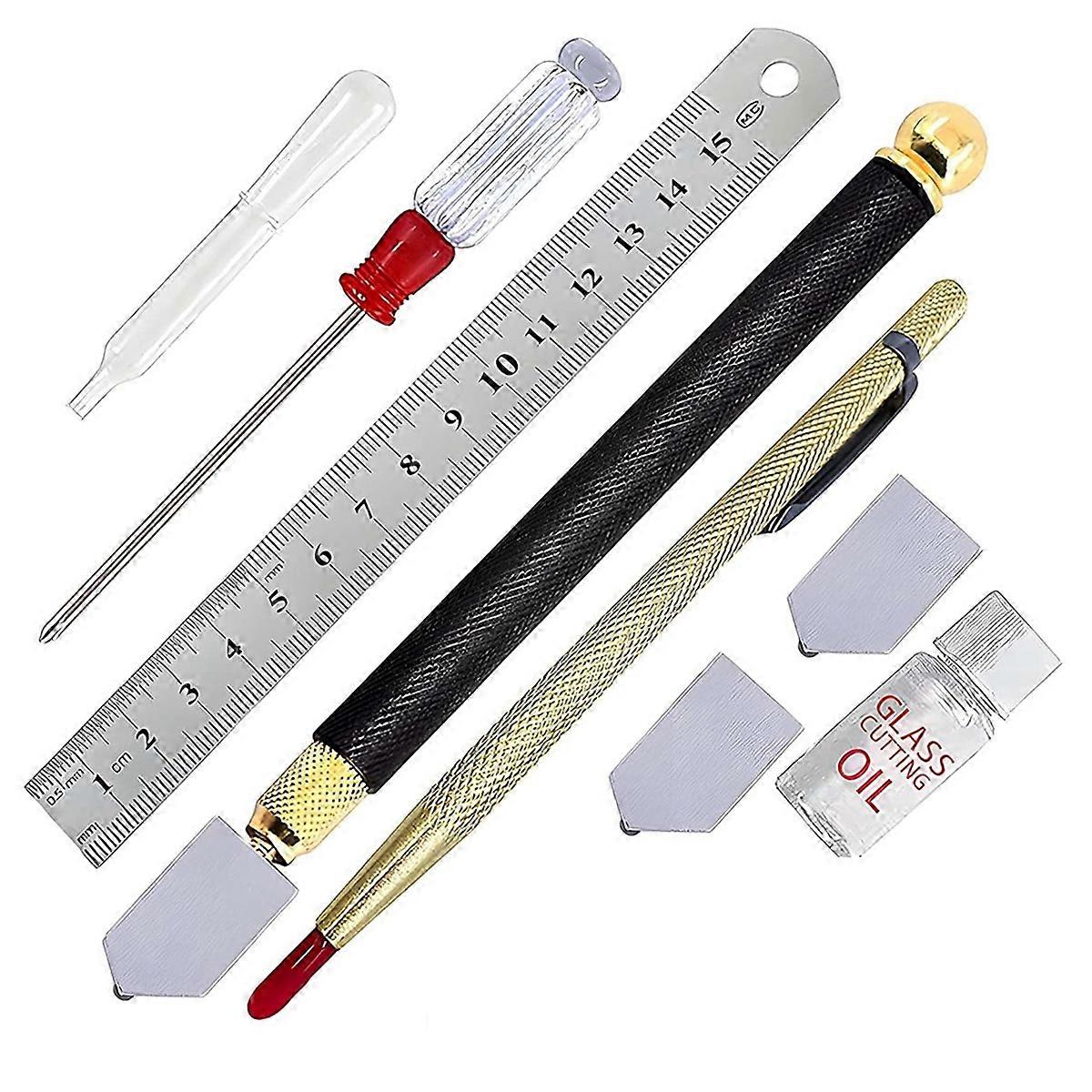 Glass Cutting Kit with Ruler Oil Bottle Scoring Tools