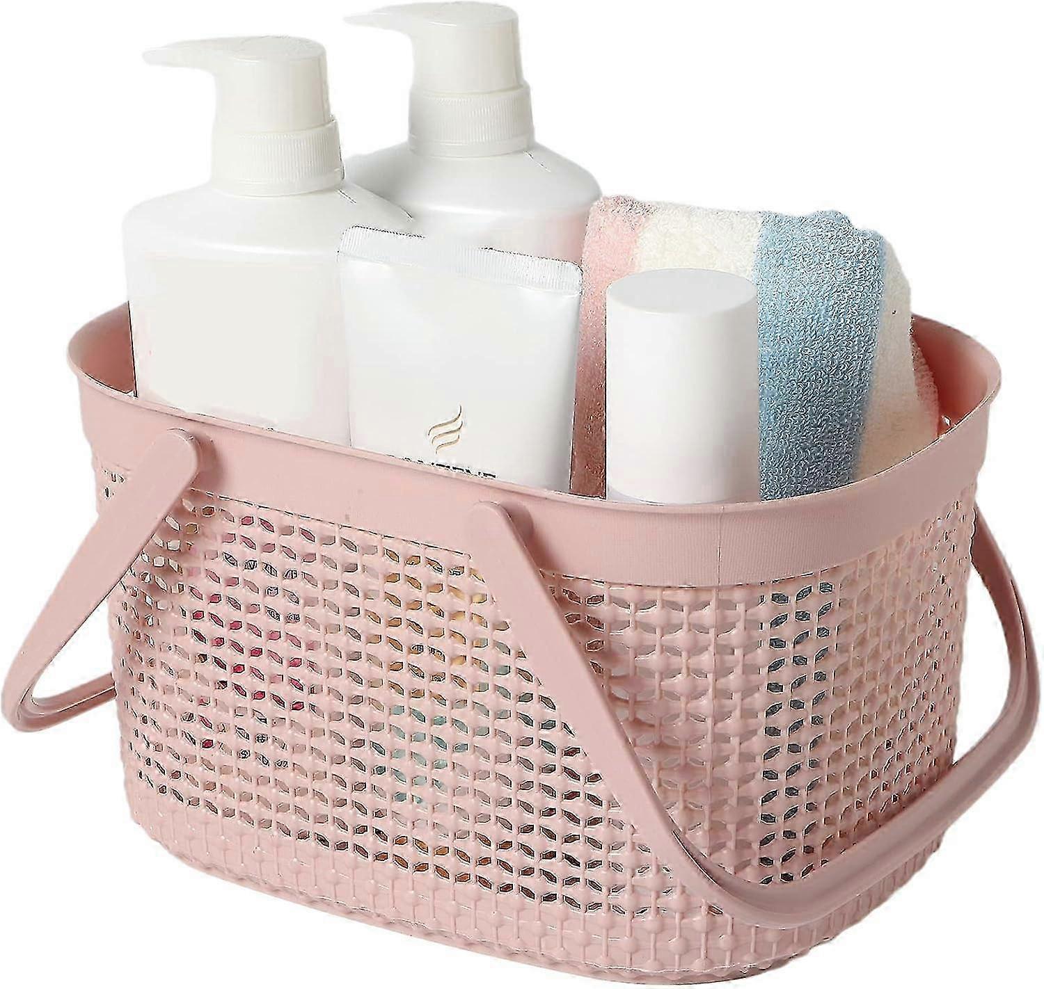 Pink Shower Caddy Basket with Handle, Plastic Storage Organizer for Bathroom, Dorm, Kitchen