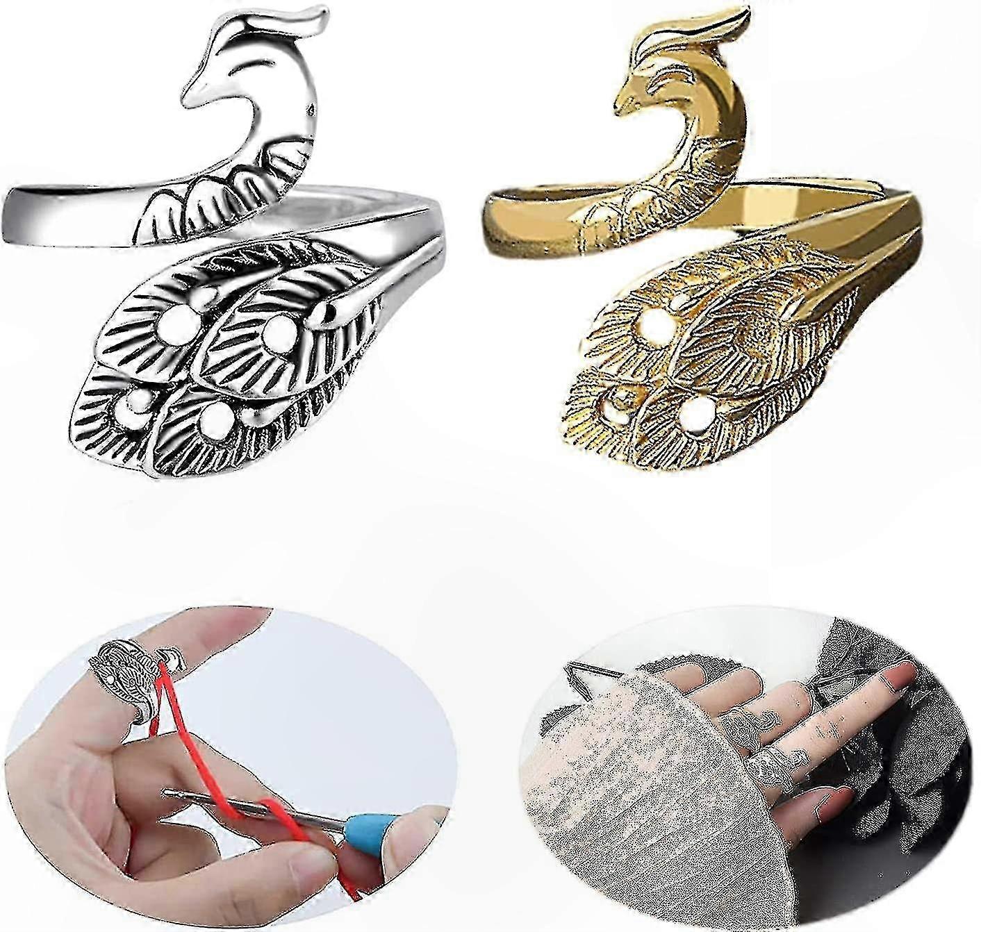 2 Pack Metal Yarn Guide Rings, Adjustable Knitting Thimble for Crochet & Crafting Projects