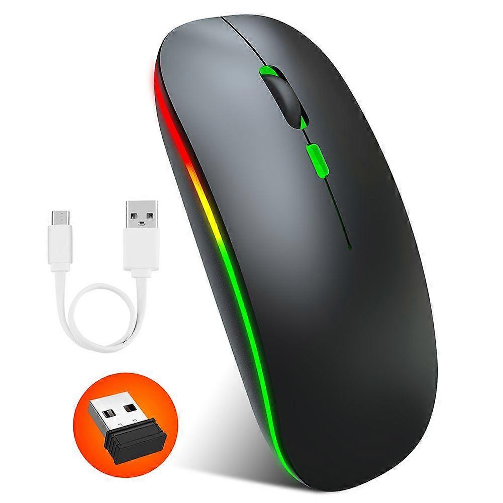 HXSJ Wireless Mouse Rechargeable for Windows/XP/Vista/Me 2.4G Colorful Light Office Supply M40Black