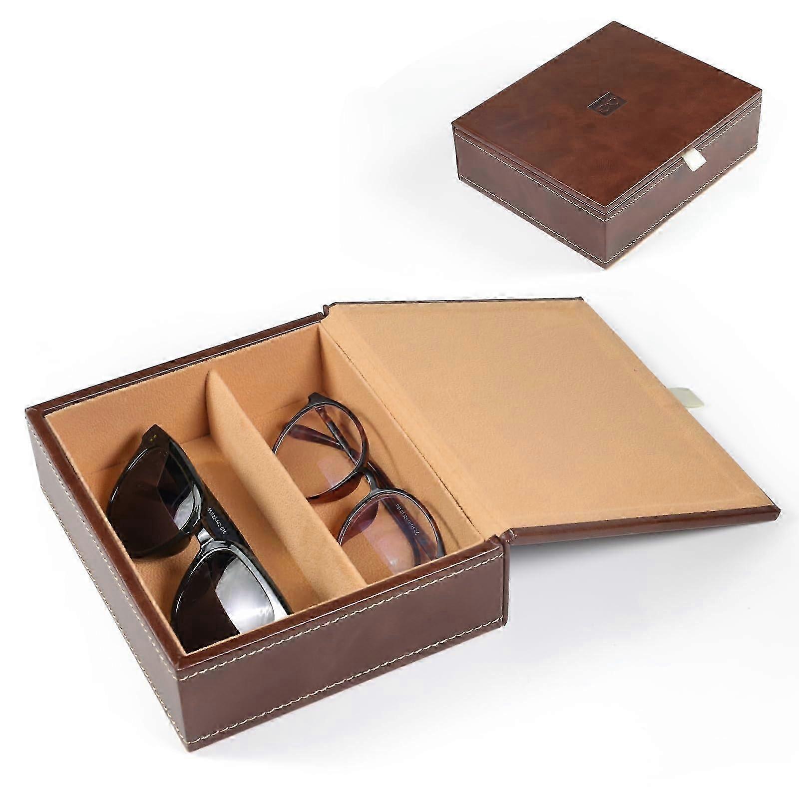 PU Leather Handmade Magnetic Closure Suede Lined Glasses Case for Travel Display