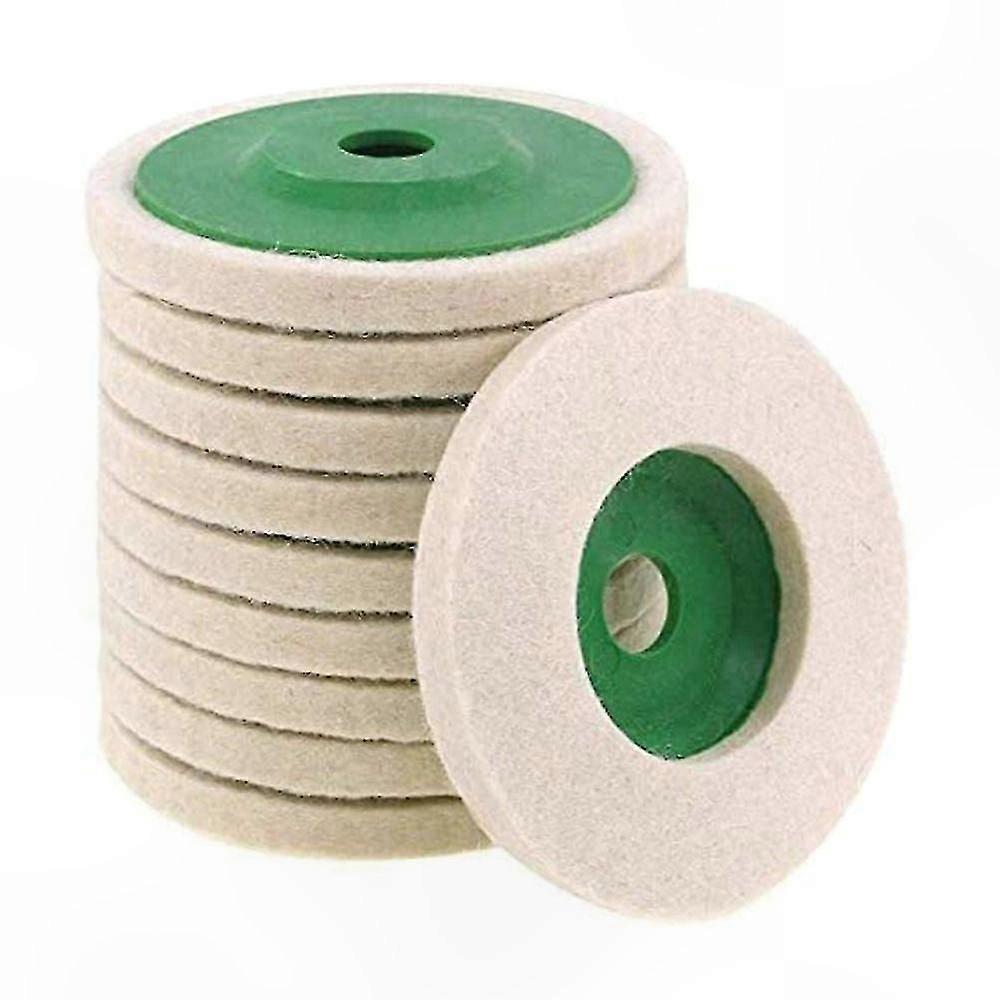 10-Pack 100mm Wool Polishing Wheel Discs with 16mm Bore Diameter for Buffing and Finishing Tasks