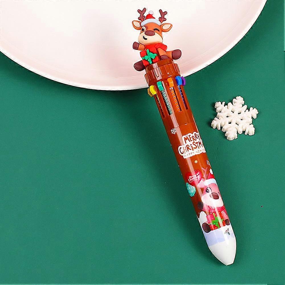 Christmas Ballpoint Pen 10 Colors in 1 Multicolor Retractable Ink Pen with Santa Snowman Xmas Tree for Holiday Gifts