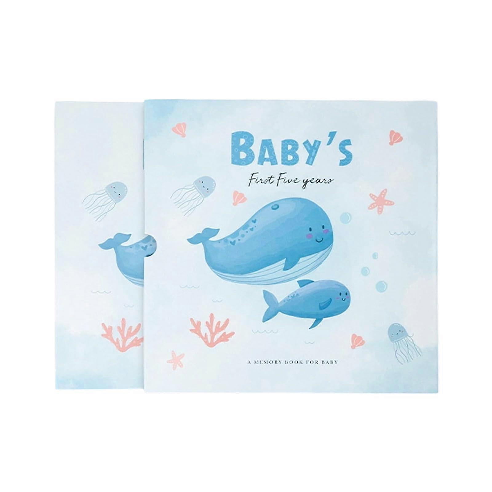 Baby Memory Book Milestones Journal With Photo Pages Handprint Footprint Sections Whale Theme Paper Newborn Gift