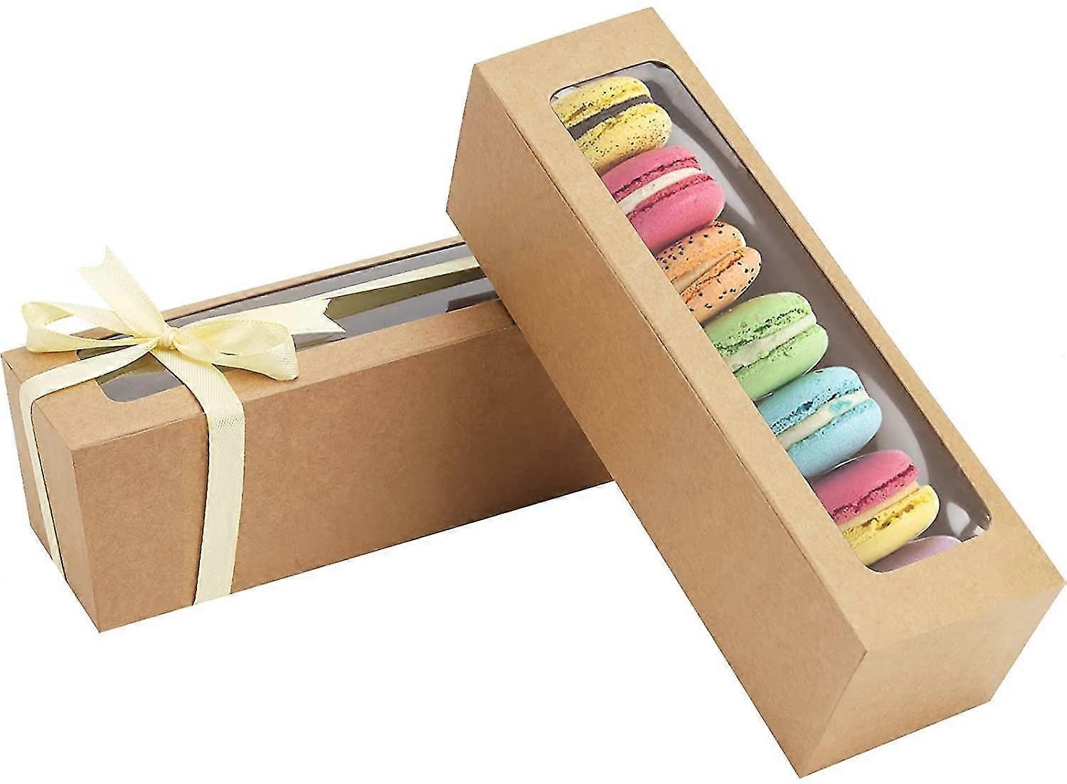 25-Pack Macaron Boxes with Clear Window and Ribbon, Fits 6 Macarons