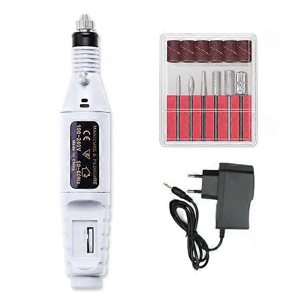 Electric nail file with 6 bits White
