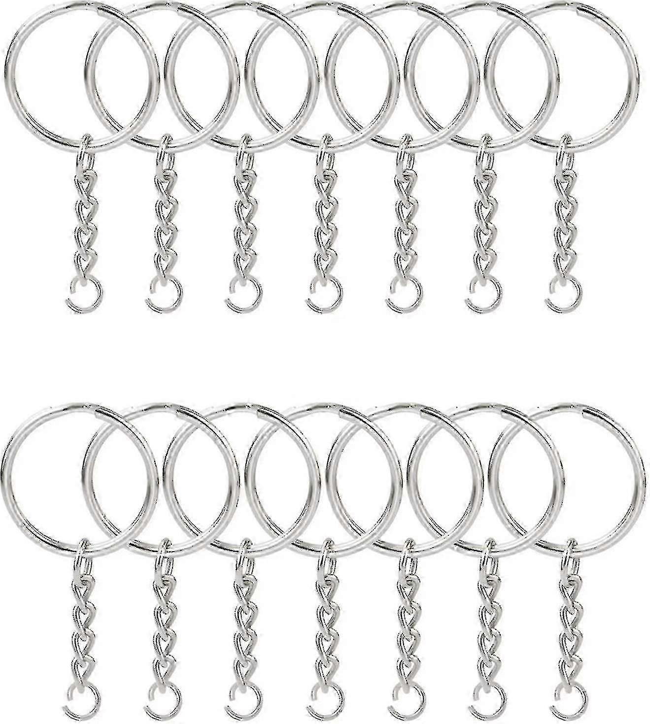 100pcs Split Key Ring With Chain 1 Inch, Split Key Ring With Chain Silver Color Metal Split Key Chain Ring Parts With Open Jump Ring And Connector