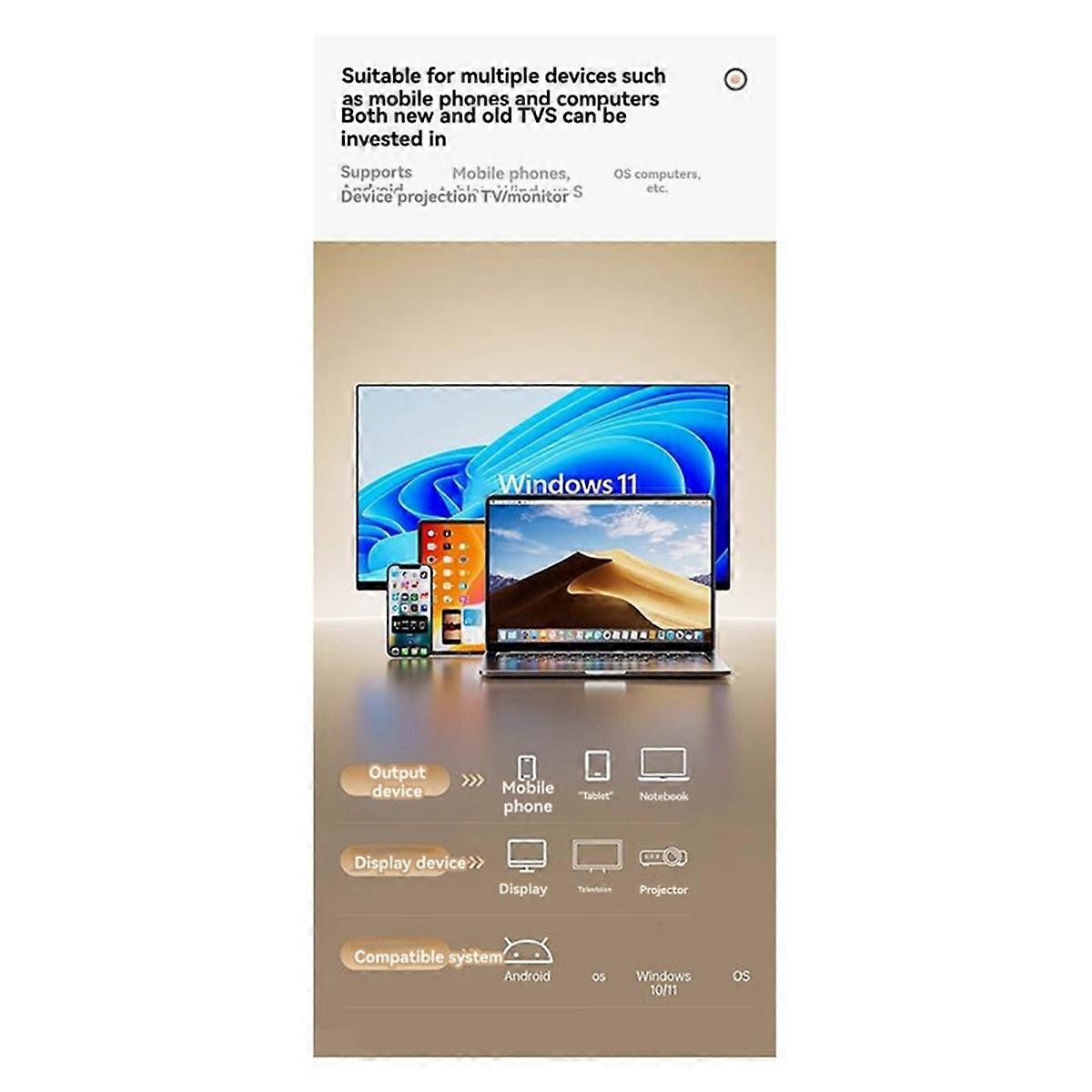 4K Wireless Screen Projector Phone Computer Connected to TV with the Same Screen Artifact -Compatib