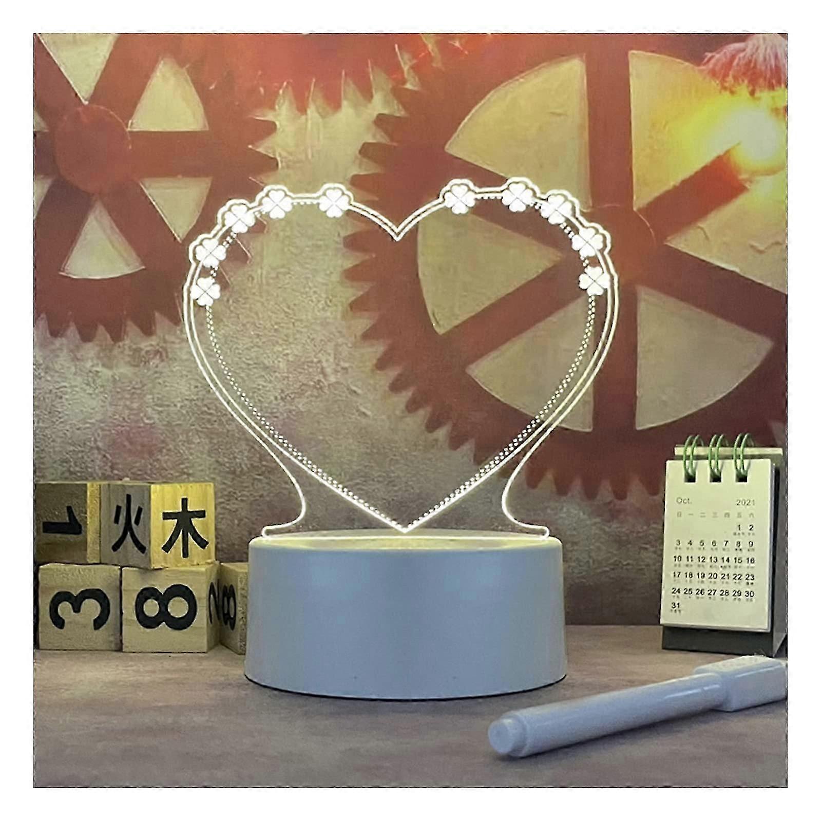 Note Board LED Night Light, Acrylic Message Board With Pen, USB Powered, Warm Yellow Light, Love Heart Memo Board