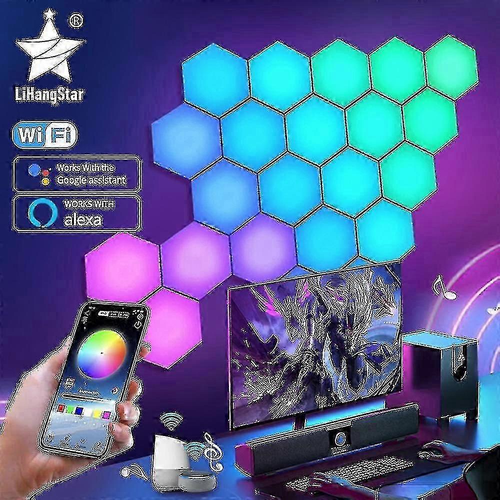 Rgb Bluetooth Led Hexagon Light Indoor Wall Light App Remote Control Night Light Computer Game Room Bedroom Bedside Decoration