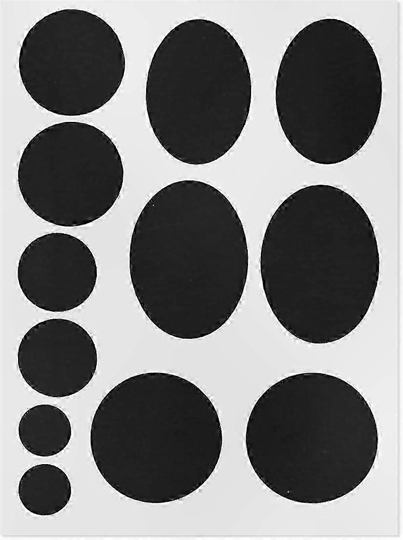 Waterproof Fabric Repair Patches, Self-Adhesive Black Rounds and Ovals for Outerwear, 1 Sheet Washable Coating Fixes