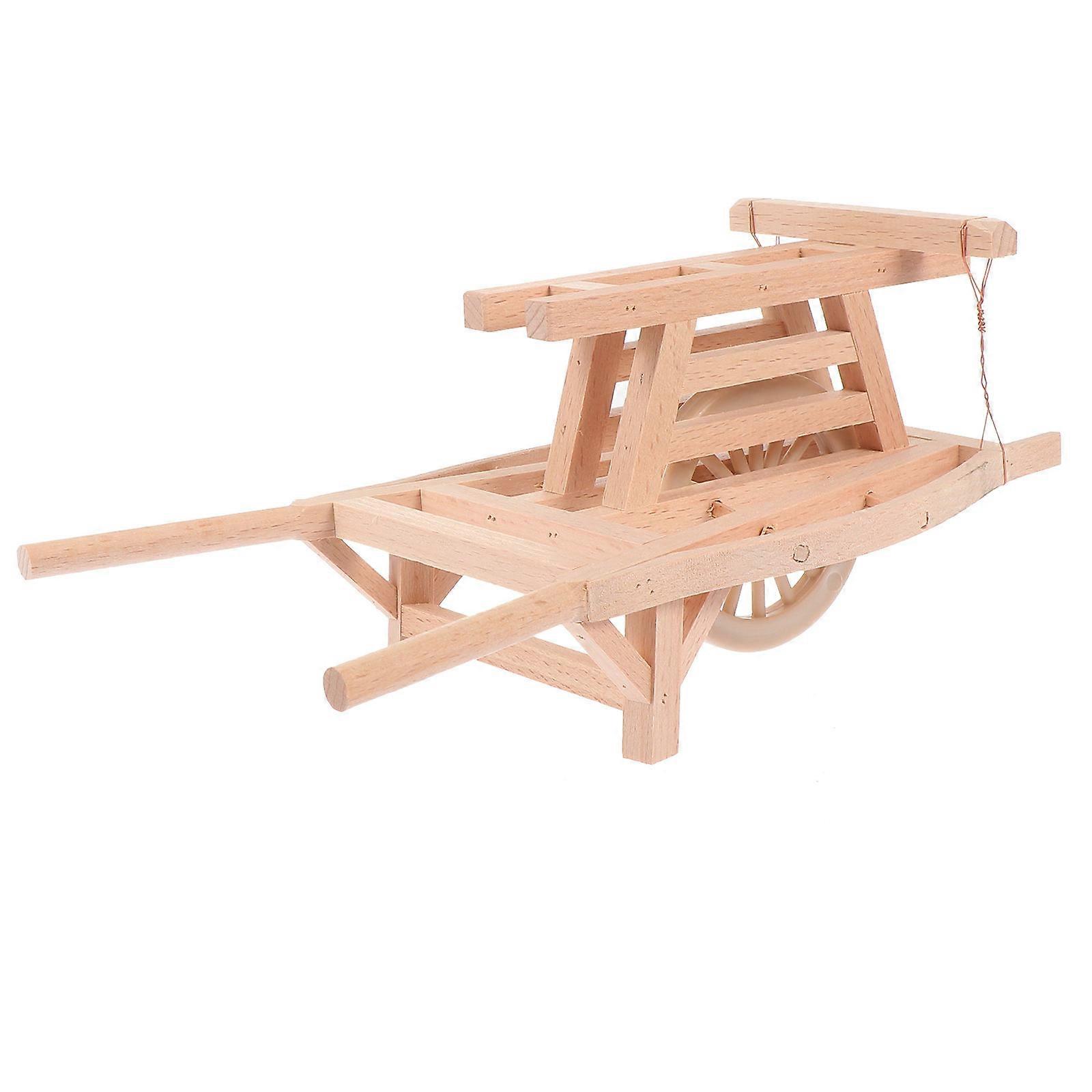 Miniature Wooden Cart Model for Decor with 1Pcs Miniature Implement