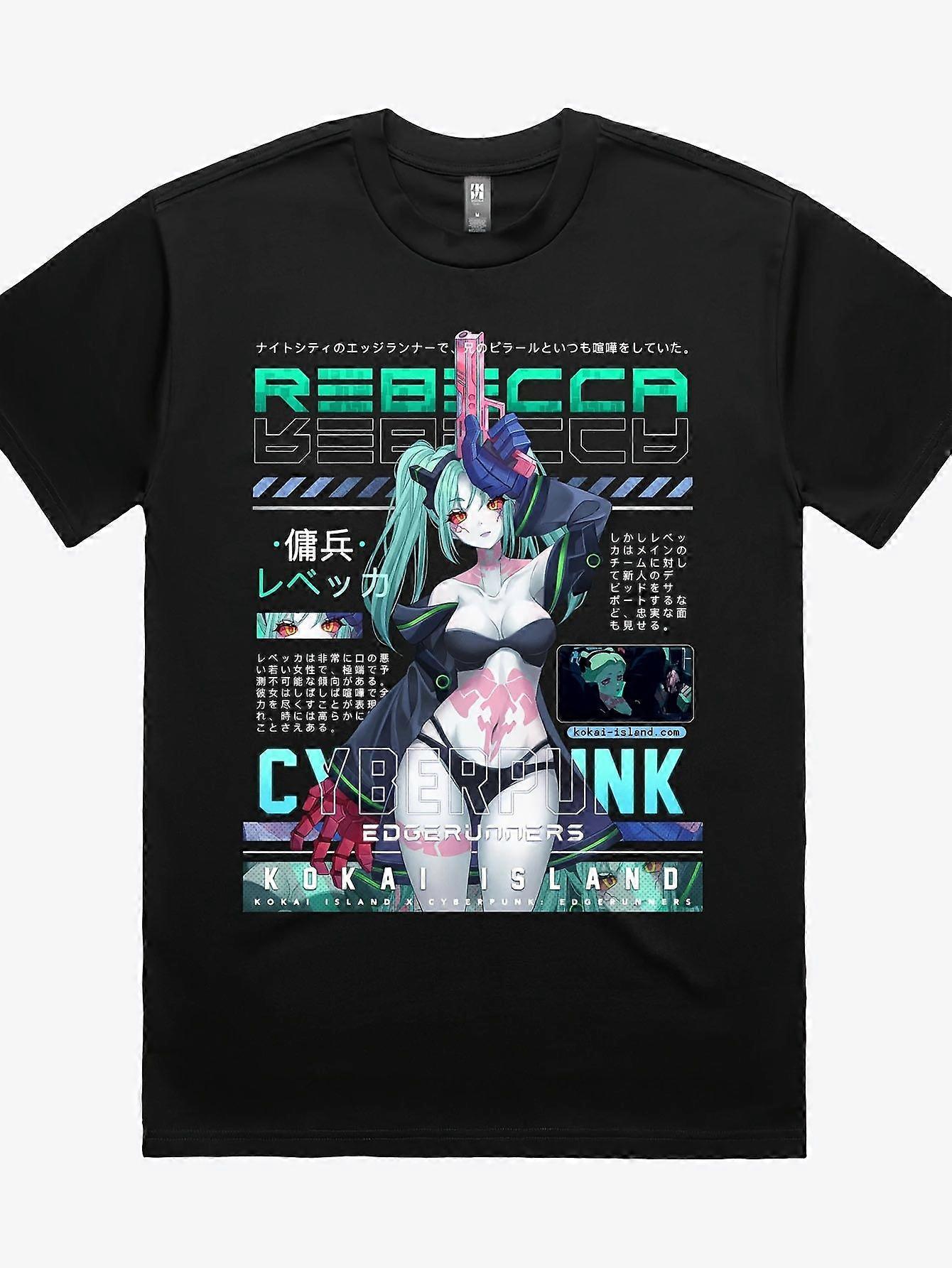Herren Cyber Edgerunners Lucy Anime Grafik T-Shirt - Rebecca Design mit japanischem Text & Manga Kunst, Cyberpunk Style Durable Print, -KADGJ288