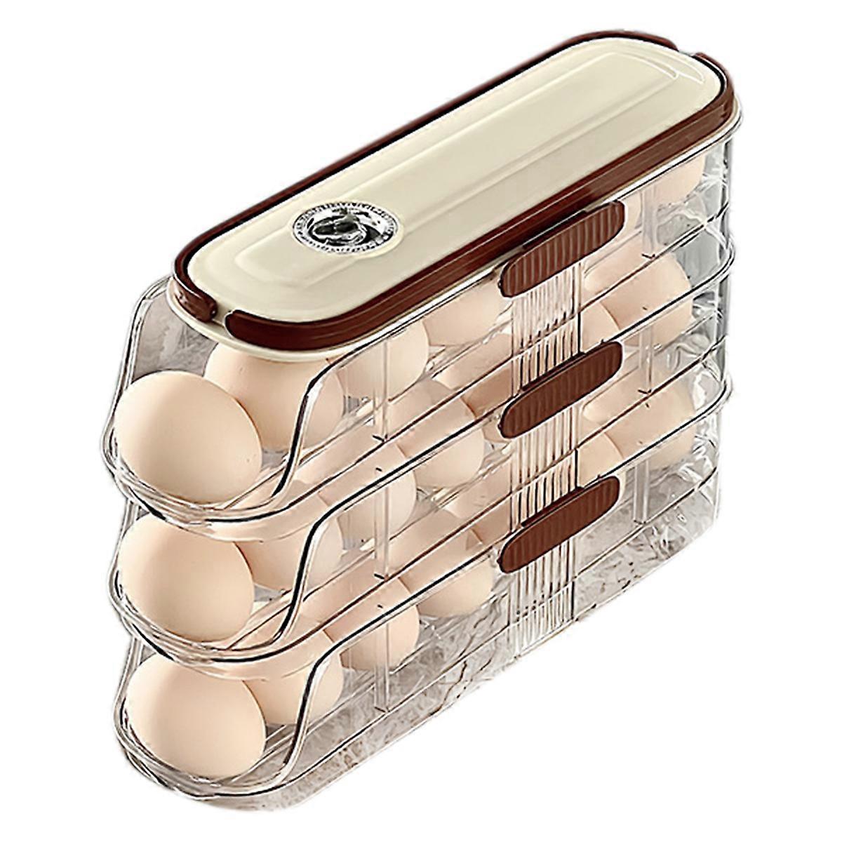 Automatic Rolling Large Capacity Egg Storage Refrigerator Storage Box Egg Fresh-Keeping Rack Household Kitchen Tools C