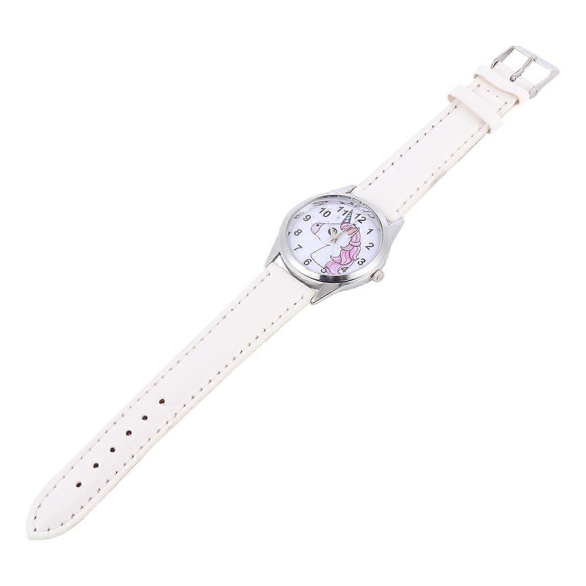 Wrist Watch Unicorn Pattern Watch for Kids Use 2Pcs White Band