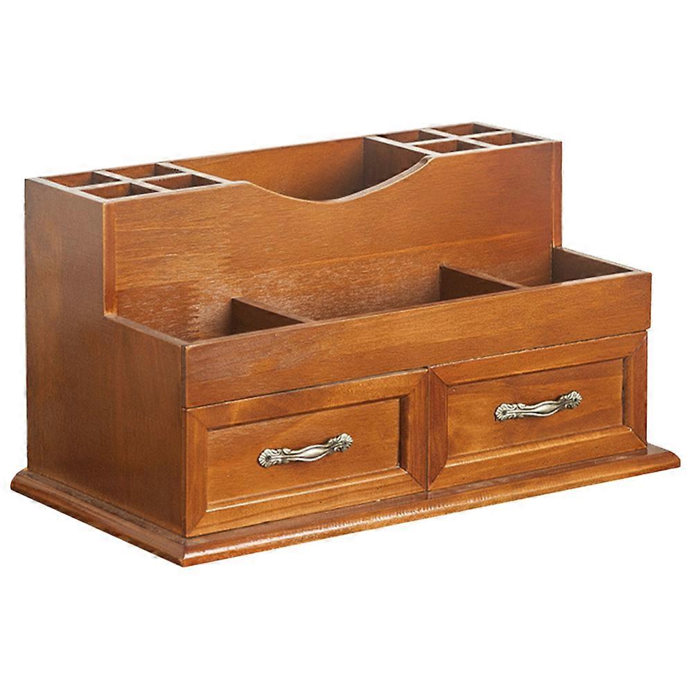 Wood Desktop Organizer Vintage Drawer Style Storage with 2-Grid Drawer Design