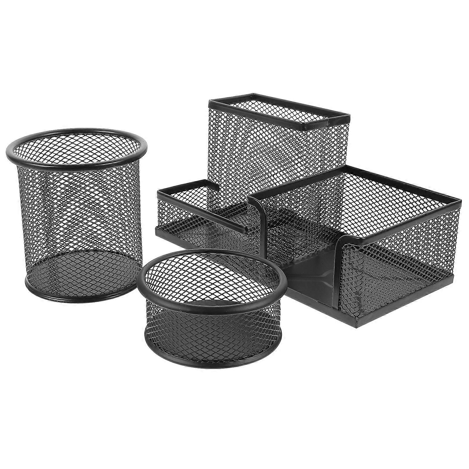 Desktop Pen Organizer Mesh Pencil Holder for Office Use 4Sets Black