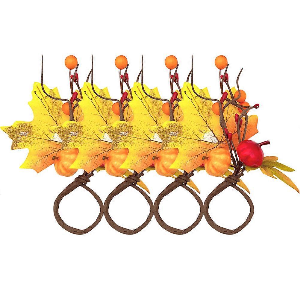 Yellow Decorative Maple Leaf Napkin Rings Set 4Pcs for Banquet Table