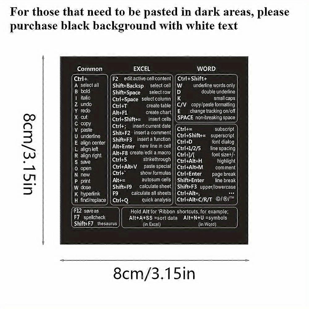 1 Set Vinyl Self-adhesive Keyboard Shortcut Stickers | Quick Reference for Windows, Excel and Word, Office Software