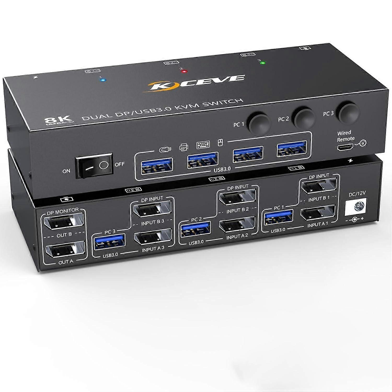 USB 3.0 Dual Monitor 8K 30Hz KVM Switch UK Plug