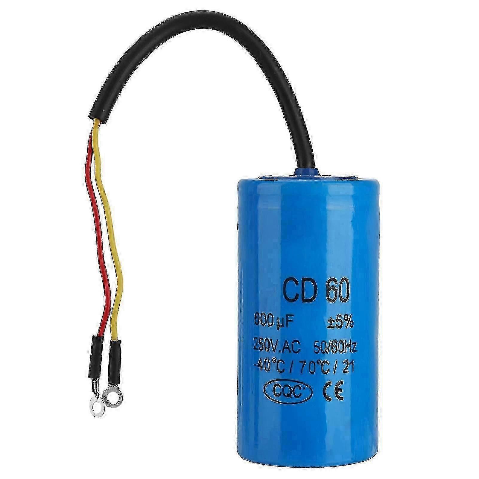 CD60 Run Capacitor with Wire Lead 250V AC 600uF 50/60Hz for Motor Air Compressorz