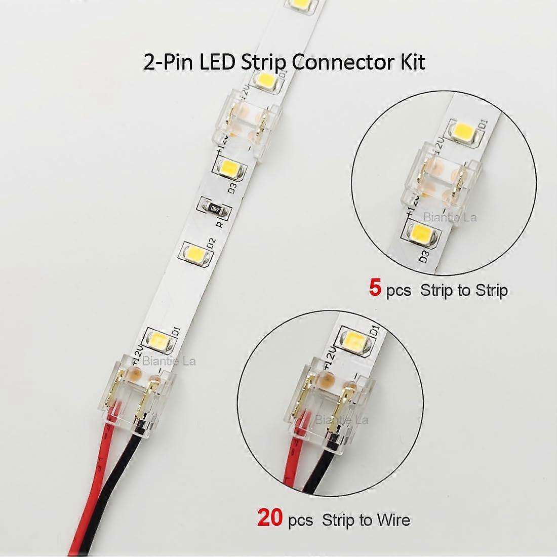 2Pin COB LED Strip Connector Kit For StriptoWire & StriptoStrip Joints, 8mm Strips, DC 524V, Single Color, Pack of 25