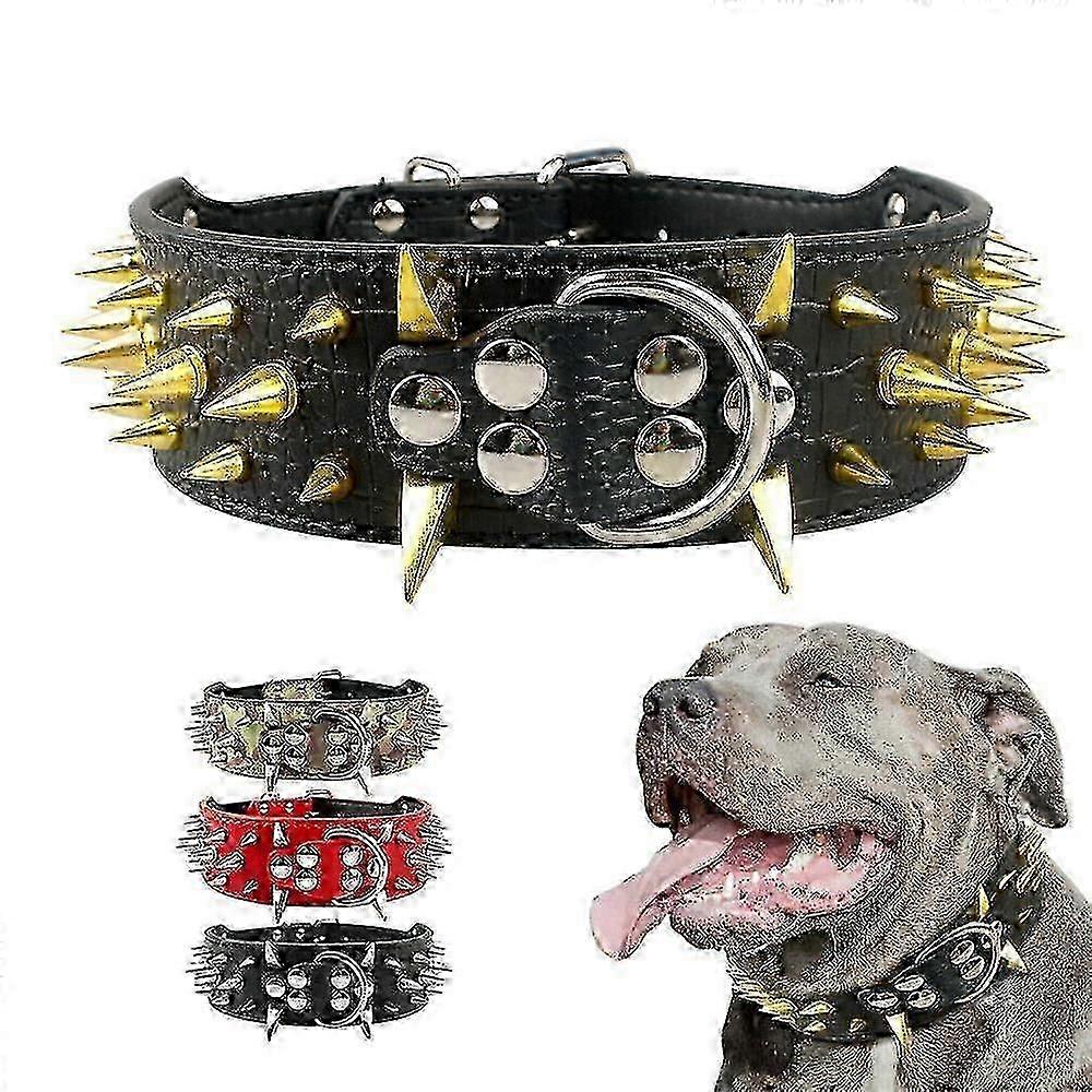 5cm Wide Cool Sharp Spiked Studded Leather Dog Collars for Pitbull Mastiff -ZY