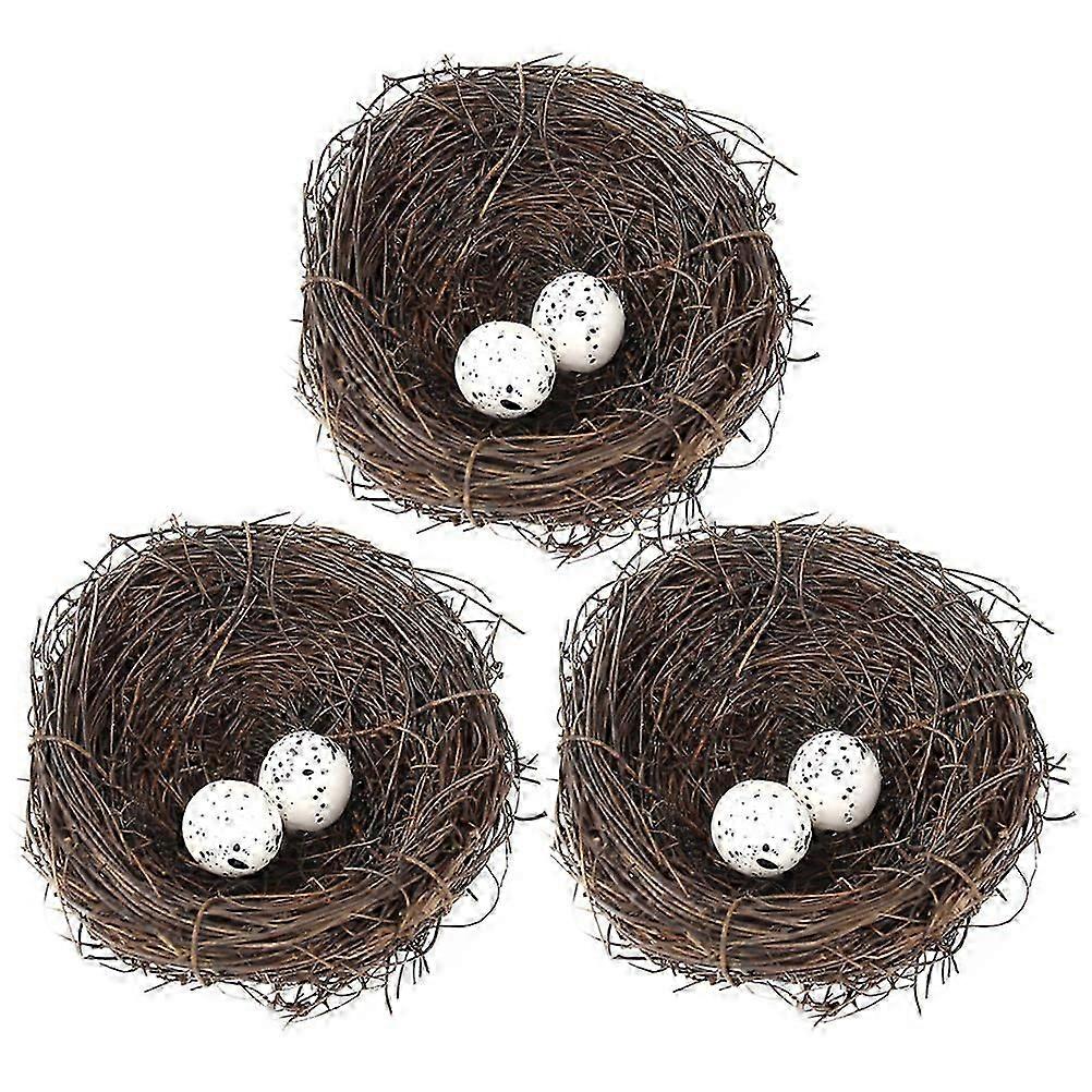 3 Sets Artificial Rattan Bird Nest Easter Eggs Nest Handmade Nest Easter Ornaments