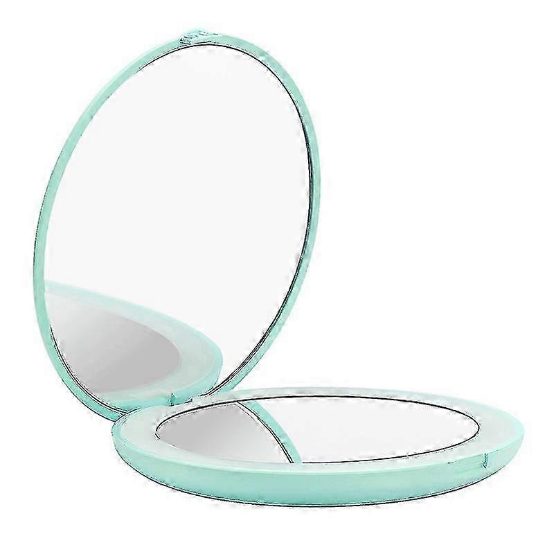 25-26 LED Lighted Travel Makeup Mirror Rechargeable 1x 10x Magnification Compact Mirro Green