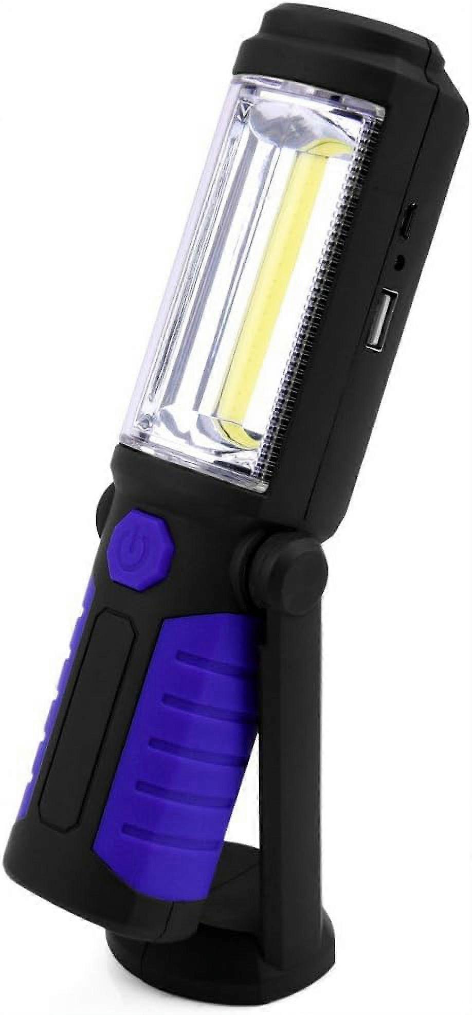 LINLIN Rechargeable LED Work Light 3W COB Flashlight with Adjustable Stand, Hanging Hook, Magnet Base for Workshop Auto Emergency (Blue)