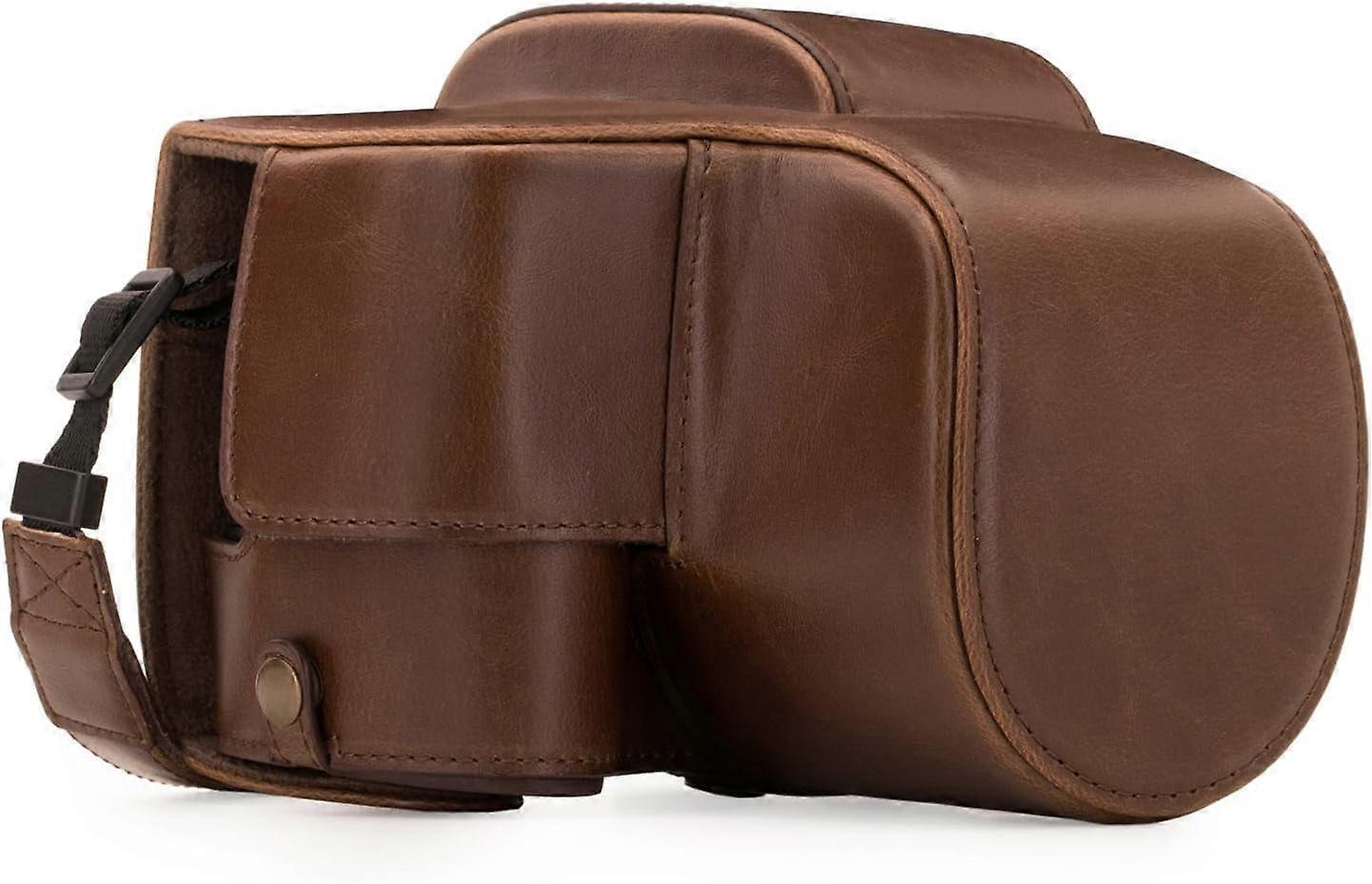 Compatible with Panasonic Lumix DC-FZ80, FZ82 Ever Ready Leather Camera Case and Strap, with Battery Access - Dark Brown -