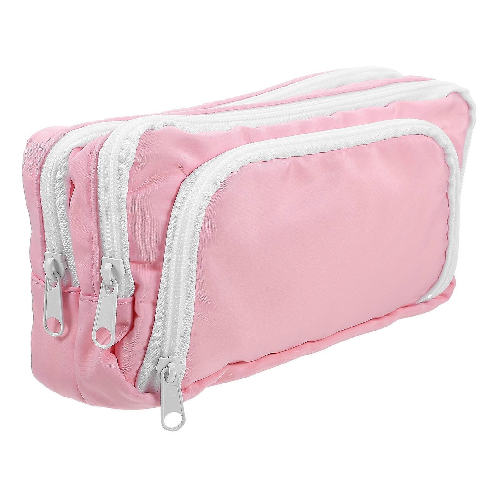 Pencil Bag Pink Pouch Front Opening Window Stationery Box Portable Multifunction Student