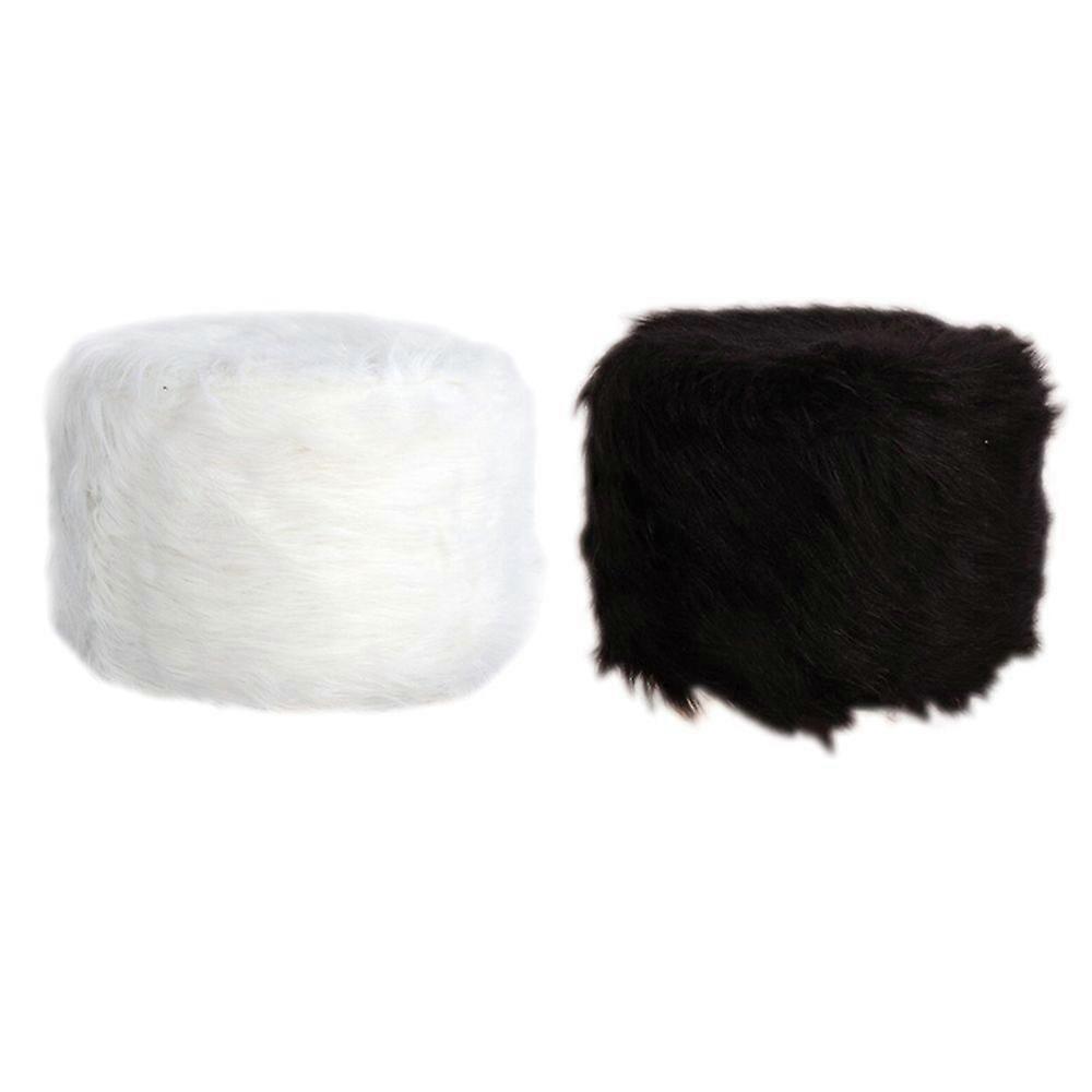 2 قطع لينة الفراء جولة مسند القدمين غطاء كرسي البراز الصغير أبيض أسود 40 سم